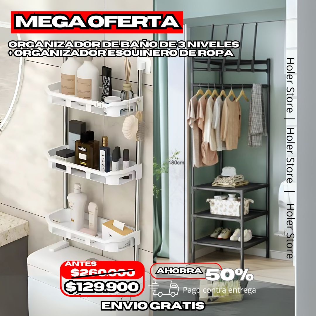 Combo organizador de baño + Organizador esquinero 3 niveles