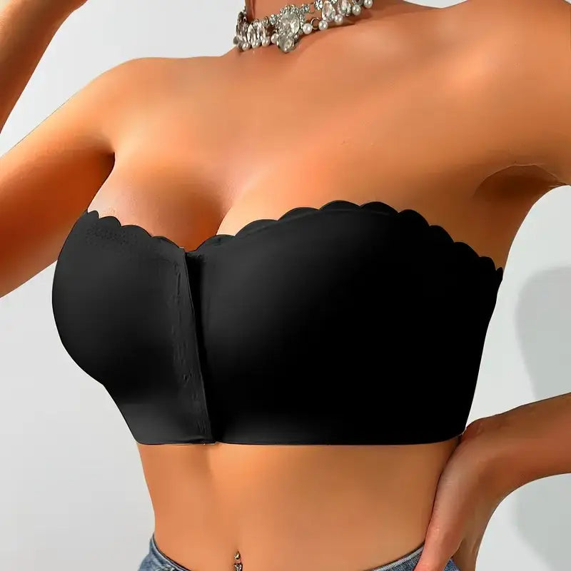 Sujetador bandeau sin tirantes y sin costuras con cierre frontal