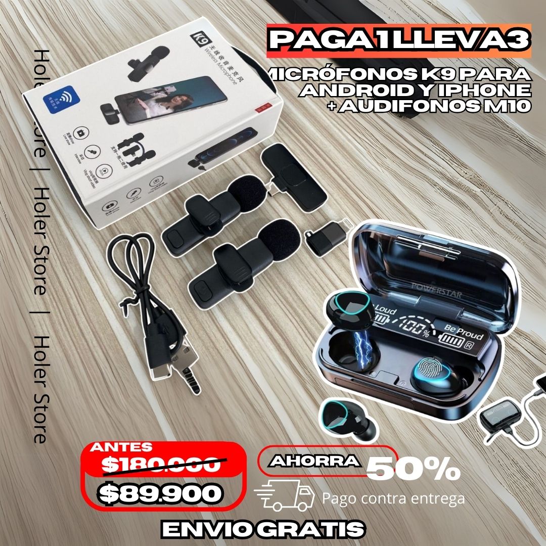 Microfono K9 x2 unidades Android tipo C - Iphone + Audifonos M10
