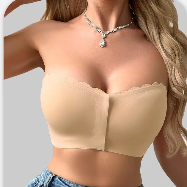 Sujetador bandeau sin tirantes y sin costuras con cierre frontal