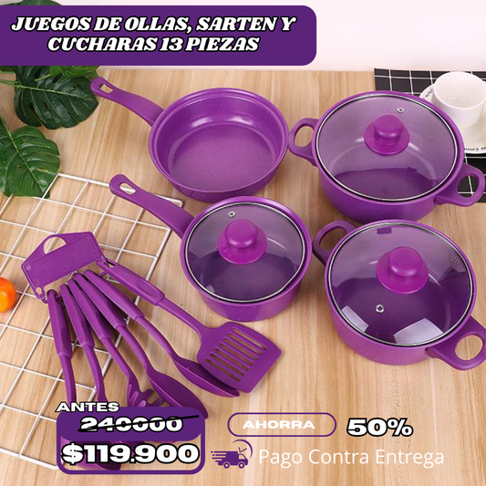 Juego de Ollas y Sartenes Premium Antiadherentes – 13 Piezas