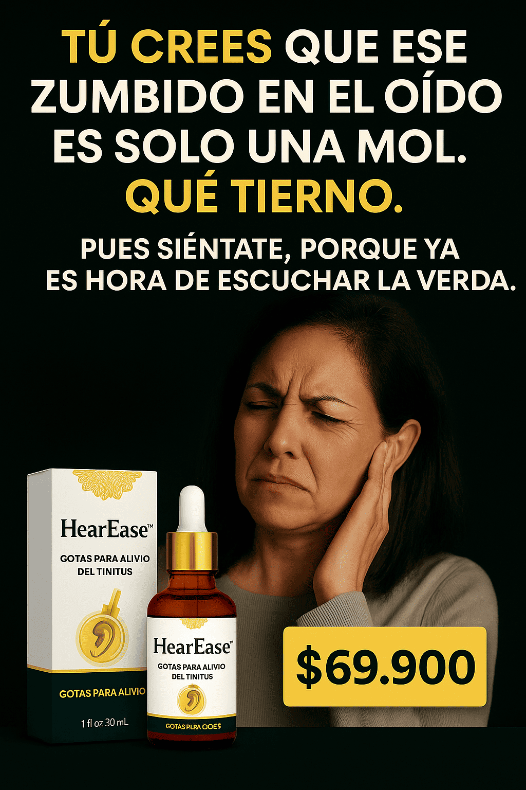 Gotas Auditivas HearEase™ — Alivio Natural para el Zumbido, Dolor y Presión en los Oídos