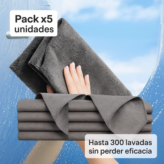 5 Paños Mágicos Multiusos: limpieza total con solo agua, sin rayas ni químicos