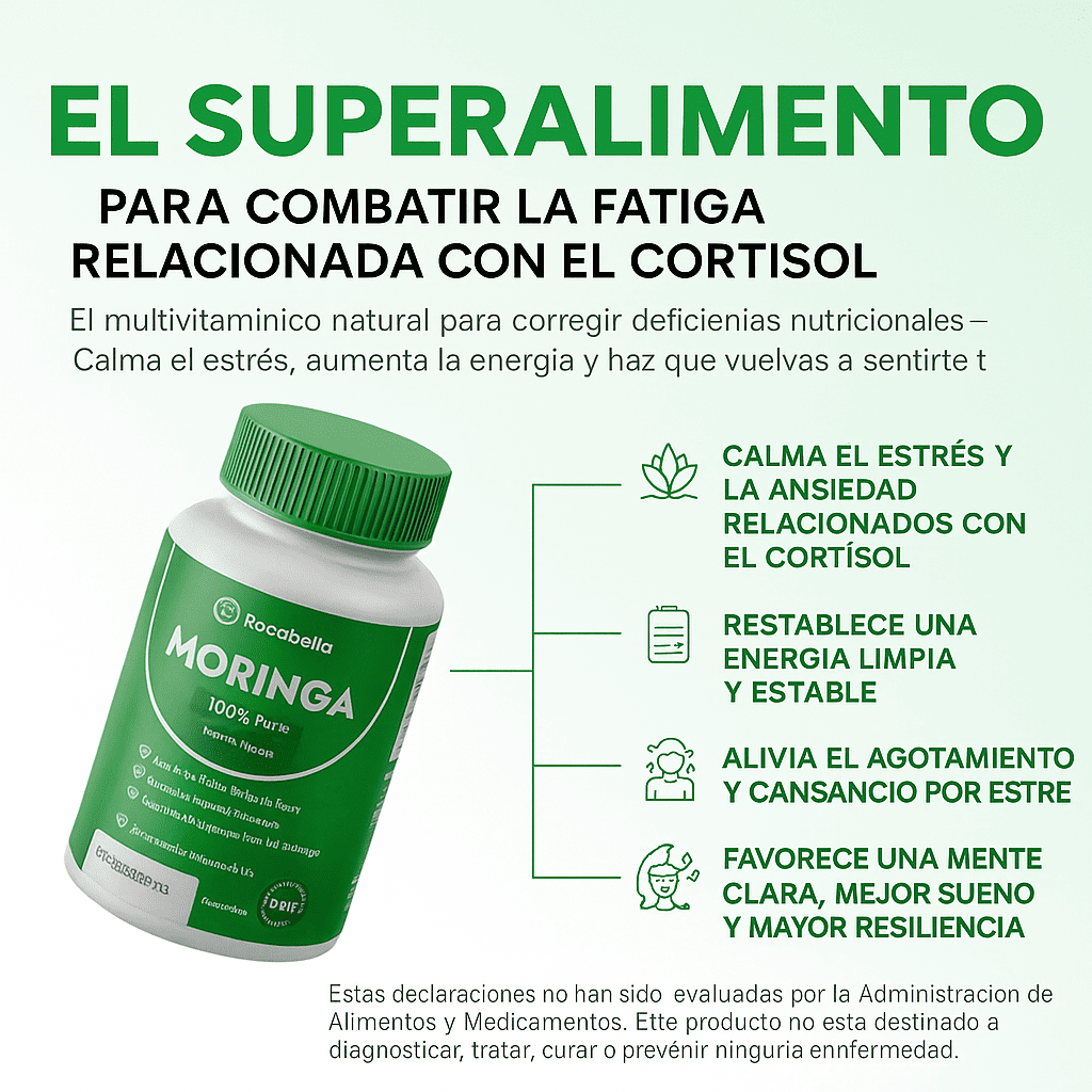 Moringa Rosabella™| Equilibra naturalmente el cortisol para combatir la fatiga y restaurar la energía desde dentro.