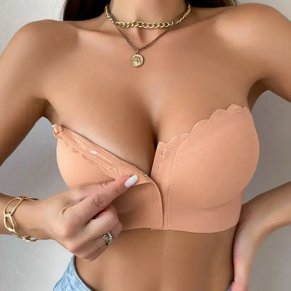 Sujetador bandeau sin tirantes y sin costuras con cierre frontal